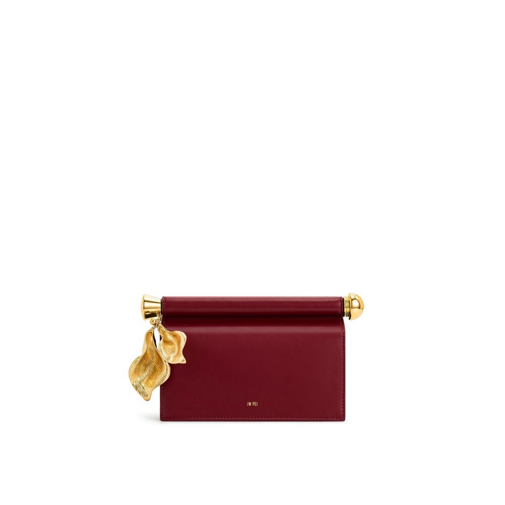8267 Holly Metal Pendant Embellished Clutch - Claret